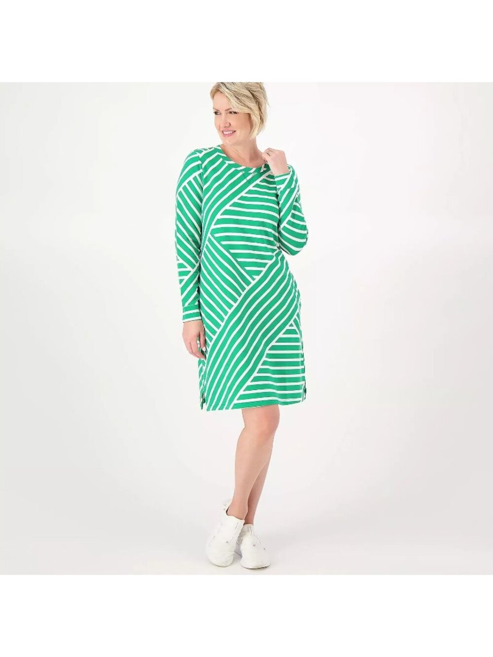Sport Savvy Dress Size XXS Stripe French Terry Dress w/ Pockets Emerald Green NE